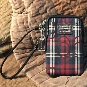Coach Poppy Plaid and Patent Leather Wristlet